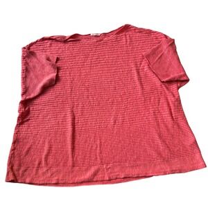 Eileen Fisher Knit Top L Coral‎ Pink Organic Linen Cotton Boxy Ribbed